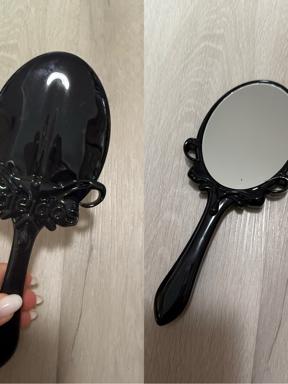 Vintage-Style Black Handheld Vanity Mirror